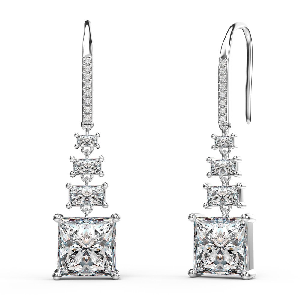 18K White Gold Plated Sterling Silver Square Princess Cut Cubic Zirconia Drop Dangle Earrings for Women Hypoallergenic Statement Earrings Gifts for Women Mom (Clear)