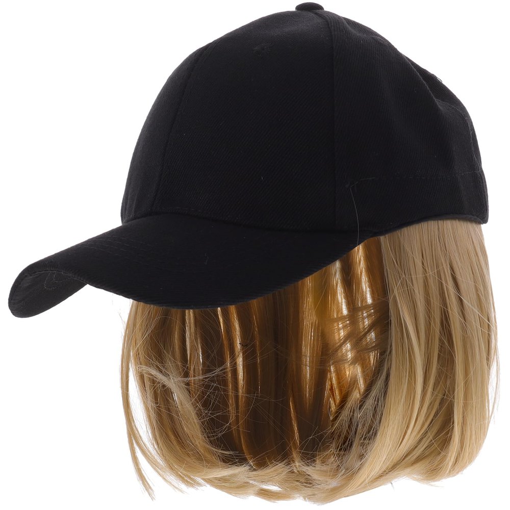 DOITOOL Canvas Sun Hat with Straight Human Hair Wig for Women Lightweight Adjustable Cap with Attached Hair Extension Casual Outdoor Summer Headwear 10X5 Inches