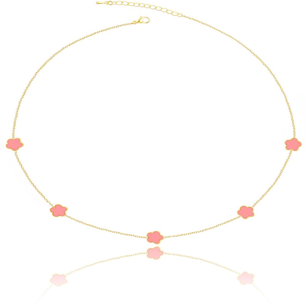Pendant Four Leaf Clover Necklace for Women Lucky Flower Jewelry (Pink-14K Gold Plated)