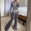 Uillui Womens Acitve Velour Tracksuit Set Y2K Teen Girls Trendy Clothing Zip Crop Hoodie Workout Pants Sweatsuit Jogging Set view 2