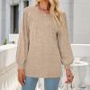 Long Sleeve Tops for Women Crewneck Sweatshirt Casual Slim Fit Shirts Lightweight Pullover Solid Dressy Blouse Tunics Beige view 3