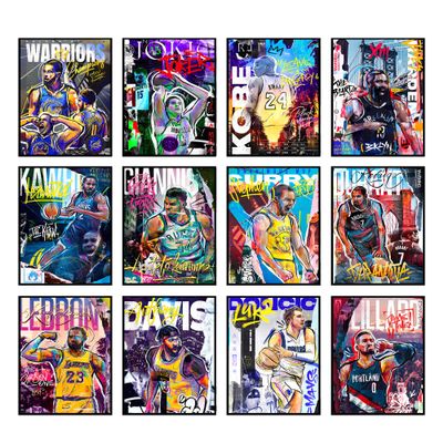 BigWig Prints Basketball Posters - Nba Posters, Basketball Room Decor, Nba Room Decor, Steph Curry, Kobe Bryant Wall Art, Kevin Durant, Lebron Wall Art, Warriors, Lakers - Unframed Set of 12 (8x10)