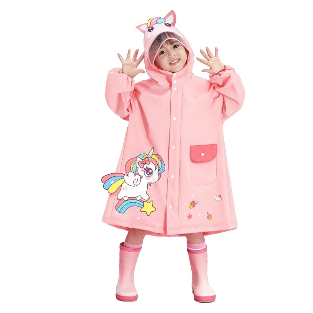 AUNMAS Kids Raincoat, Lightweight Portable Rainwear for Girl Boy with Adorable Patterns and Comfortable (L)