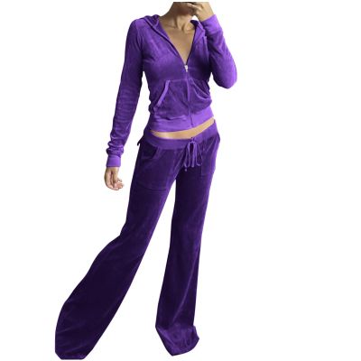 Uillui Womens Acitve Velour Tracksuit Set Y2K Teen Girls Trendy Clothing Zip Crop Hoodie Workout Pants Sweatsuit Jogging Set