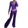 Uillui Womens Acitve Velour Tracksuit Set Y2K Teen Girls Trendy Clothing Zip Crop Hoodie Workout Pants Sweatsuit Jogging Set view 1