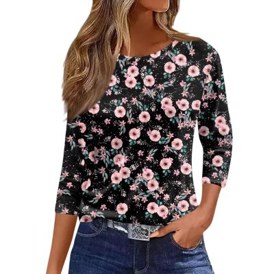 3/4 Length Sleeve Womens Tops Dressy Casual Blouses - Spring Fashion 2026 Plus Size Crew Neck Fitted Tshirt - Business Teacher Going Out Trendy Tops Tunics for Leggings 03-Pink 4X-Large