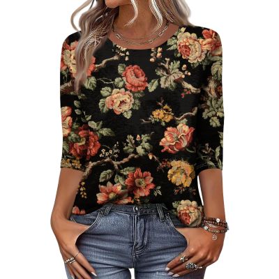 3/4 Length Sleeve Womens Tops Spring Clothes - Plus Size Crew Neck Dressy Casual Blouses - Business Teacher Going Out Trendy Tops Tunics for Leggings Orange XL