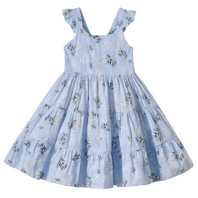 ALINTU Toddler Girls Dress Sleeveless Princess Beach Ruffle Sundress, Light Blue 3-4T