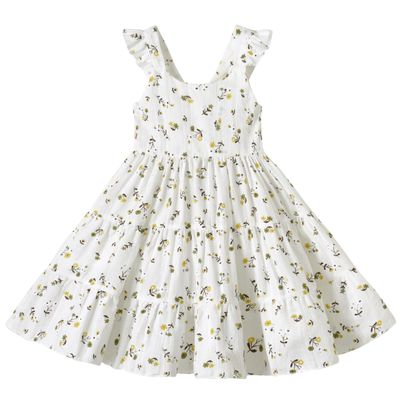 ALINTU Toddler Girls Dress Sleeveless Princess Beach Ruffle Sundress, White Floral 4-5T
