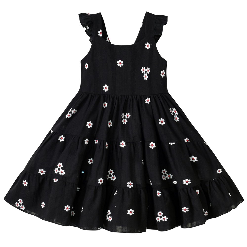 ALINTU Toddler Girls Dress Sleeveless Princess Beach Ruffle Sundress, Black 5-6 Years