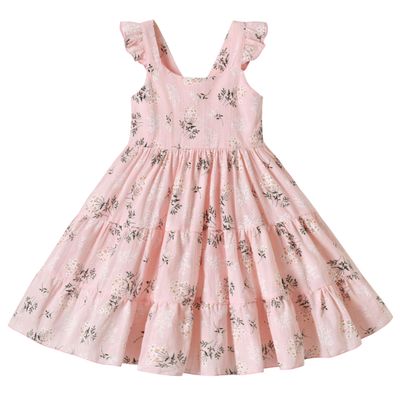 ALINTU Toddler Girls Dress Sleeveless Princess Beach Ruffle Sundress, Pink 4-5T