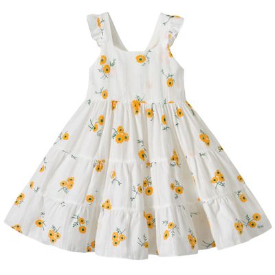 ALINTU Toddler Girls Dress Sleeveless Princess Beach Ruffle Sundress, White 5-6 Years