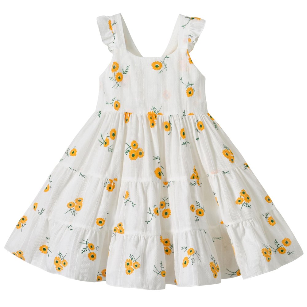 ALINTU Toddler Girls Dress Sleeveless Princess Beach Ruffle Sundress, White 5-6 Years