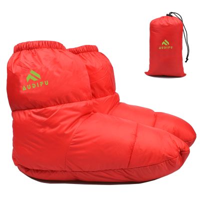 AUDIFU Down Booties Warm Socks Ultralight Sleeping Sock for Camping, Backpacking - Camp Sleeping Bag Tent Down Foot Warmer for Men & Women (Red, Medium)
