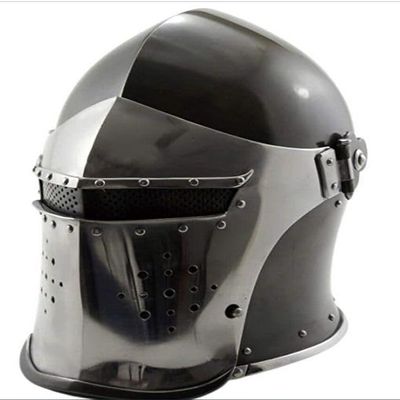 NineFit Basics Helmet Solid 18 Gauge Steel Helmet | Visored Barbute Viking Helmet | Best Gift for Halloween, black & silver
