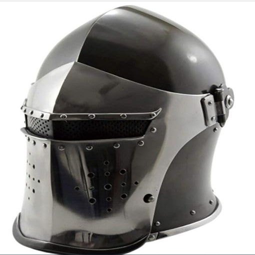 NineFit Basics Helmet Solid 18 Gauge Steel Helmet | Visored Barbute Viking Helmet | Best Gift for Halloween, black & silver