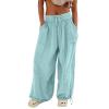 ZYXTIM Wide Leg Linen Pants for Women Summer Casual Palazzo Pants Drawstring Lightweight Flowy Boho Beach Pants with Pockets(Light Blue,X-Large) view 1