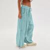 ZYXTIM Wide Leg Linen Pants for Women Summer Casual Palazzo Pants Drawstring Lightweight Flowy Boho Beach Pants with Pockets(Light Blue,X-Large) view 4