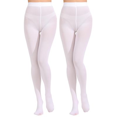 Paralinda 2 Pairs Women's Solid Color Tights 80D, Soft Opaque Microfiber Tights (White, S/M)