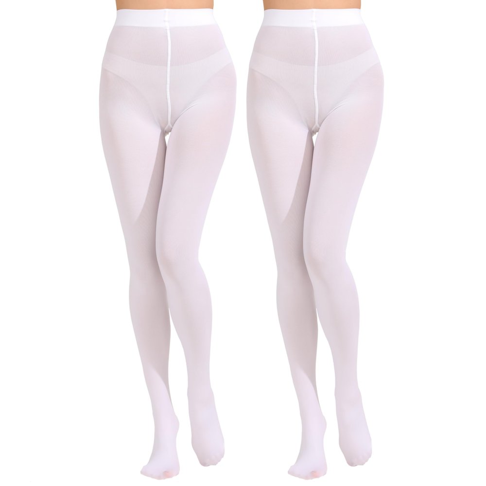 Paralinda 2 Pairs Women's Solid Color Tights 80D, Soft Opaque Microfiber Tights (White, S/M)