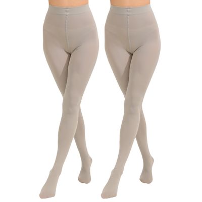 Paralinda 2 Pairs Women's Solid Color Tights 80D, Soft Opaque Microfiber Tights (Grey, L/XL)