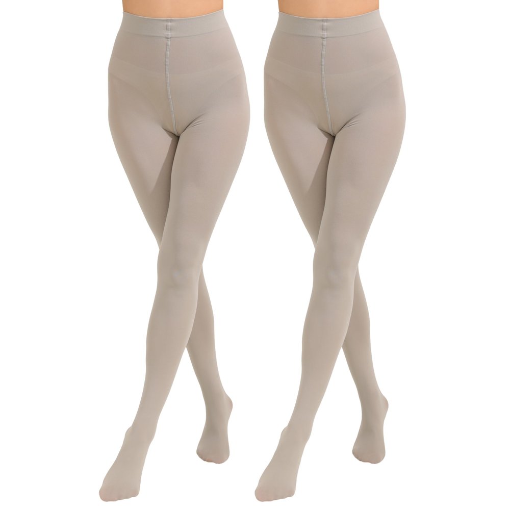 Paralinda 2 Pairs Women's Solid Color Tights 80D, Soft Opaque Microfiber Tights (Grey, L/XL)