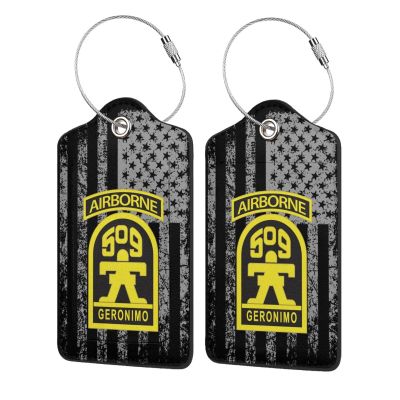 509th Geronimo Airborne Leather Baggage Bag Luggage Tags with Privacy Cover and Stainless Steel Loop