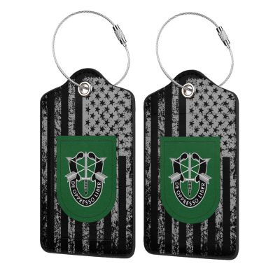 Army 10th Special Forces Group Leather Baggage Bag Luggage Tags with Privacy Cover and Stainless Steel Loop