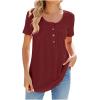 Dressy Tosp for Women Casual Short Sleeve Shirts Crew Neck Fitted Plus Size Pleated T-Shirts Fashion Blouses Tunic Tops Wine view 1
