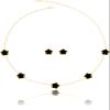 Qinpan Four Leaf Clover Necklace and Stud Earrings Set for Women Lucky Flower Jewelry (Black-14K Gold) view 1