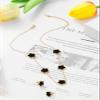 Qinpan Four Leaf Clover Necklace and Stud Earrings Set for Women Lucky Flower Jewelry (Black-14K Gold) view 4