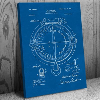 Pocket Compass Patent Canvas Print (11x14) Compass Art, Camping Gifts, Farmhouse Decor, Outdoorsman Gifts, Gifts For Men, Dad Gifts