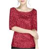 Womens Sequin Tops Glitter Sparkle Cocktail Party Crew Neck Pullover Trendy Short Sleeve T Shirts Fashion Fitted Blouse view 1