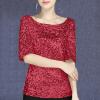 Womens Sequin Tops Glitter Sparkle Cocktail Party Crew Neck Pullover Trendy Short Sleeve T Shirts Fashion Fitted Blouse view 2