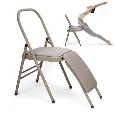tonchean Yoga Auxiliary Chair with Lumbar Back Support Professional Thickened Foldable Balance Handstand Training Tool Abs & Core Strength Training for Seniors and AdultsGray