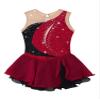 XUNZOO Kid Girls Ice Figure Skating Costume Patchwork Color Mesh Leotard Dress for Dance Performance Burgundy 8 Years view 4