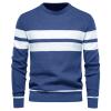 xoxingysm Mens Fashion Striped Sweaters Unisex Oversized Jumper Long Sleeve Casual Sweater Fall Winter Warm Classic Crewneck Knitted Couple Top Dark Blue view 1