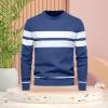 xoxingysm Mens Fashion Striped Sweaters Unisex Oversized Jumper Long Sleeve Casual Sweater Fall Winter Warm Classic Crewneck Knitted Couple Top Dark Blue view 2