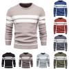 xoxingysm Mens Fashion Striped Sweaters Unisex Oversized Jumper Long Sleeve Casual Sweater Fall Winter Warm Classic Crewneck Knitted Couple Top Dark Blue view 3