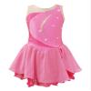 XUNZOO Kid Girls Ice Figure Skating Costume Patchwork Color Mesh Leotard Dress for Dance Performance Pink 12 Years view 1