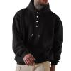 xoxingysm Mens Fleece Sweatshirt Hooded Flannel Henley Half Button Stylish Thermal Athletic Coat Winter Outdoor Jogging Hoodies Sportwear with Pocket Black view 2