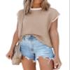 Disamer Cap Sleeve Knit Sweater Tops Sleeveless Vest 2026 Spring Clothes Oversized Summer Tank Trendy Short Sleeve T Shirts,Brown,Small view 1
