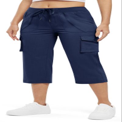 Rdruko Women's Capri Pants with Pockets Lightweight Quick Dry Navy XS