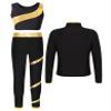Huimingda Kids Girls Figure Skating Outfit Shiny Ice Skating Jacket with Athletic Leggings Sets Performance Dancewear 3pcs Gold 14 Years view 2