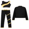 Huimingda Kids Girls Figure Skating Outfit Shiny Ice Skating Jacket with Athletic Leggings Sets Performance Dancewear 3pcs Gold 14 Years view 4