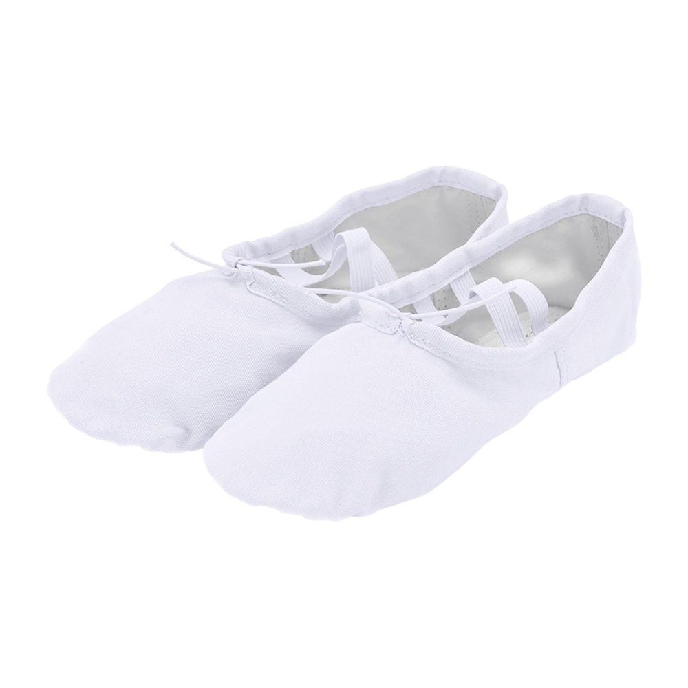 Toddler Ballet Shoes for Girls Soft Leather Ballet Exercise Shoes No-Tie Ethnic Yoga Dance Indoor (White, 9 Toddler)