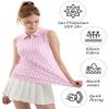 FKEEP Women's Sleeveless Polo Golf Tennis Shirt Tank Tops T-Shirts V-Neck with Collar Quick Dry Workout Athletic (Pink Plaid, 3XL) view 3
