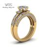 Two Rings His Hers Wedding Ring Sets Couples Matching Rings Women's 2pc Yellow Gold Plated Square CZ Wedding Engagement Ring Bridal Sets & Men's Titanium Wedding Band view 2
