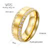 Two Rings His Hers Wedding Ring Sets Couples Matching Rings Women's 2pc Yellow Gold Plated Square CZ Wedding Engagement Ring Bridal Sets & Men's Titanium Wedding Band view 3