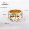 Two Rings His Hers Wedding Ring Sets Couples Matching Rings Women's 2pc Yellow Gold Plated Square CZ Wedding Engagement Ring Bridal Sets & Men's Titanium Wedding Band view 4